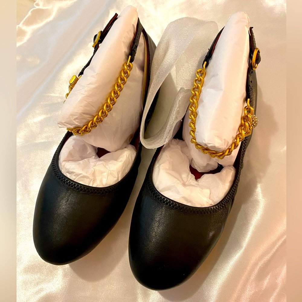Kate Spade Ankle Chain Strap Crush Ballet Flats in Black Size 7.5B